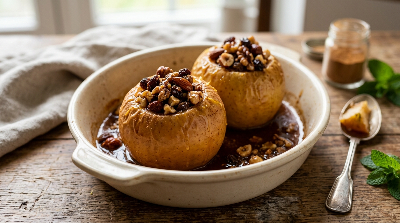 Baked apples with cinnamon and nuts