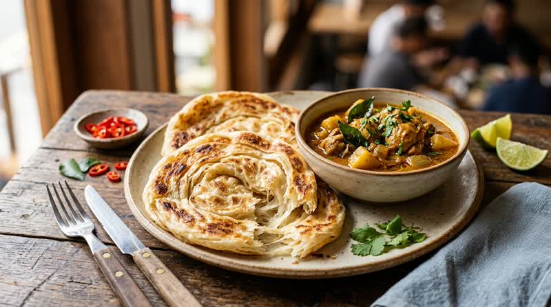Malaysian Roti Canai with Curry Sauce