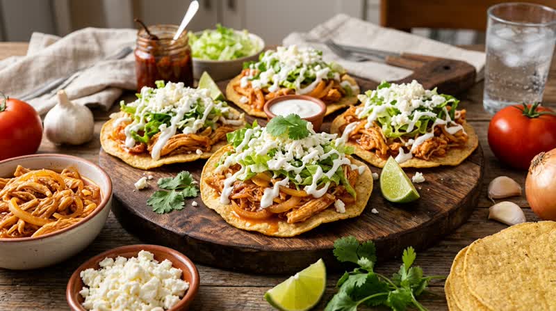 Tostadas de Tinga de Pollo