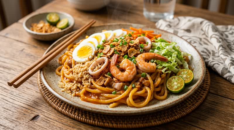 Filipino Pancit Malabon (Seafood Noodles)