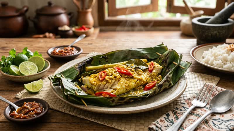 Indonesian Pepes Ikan (Steamed Fish in Banana Leaves)